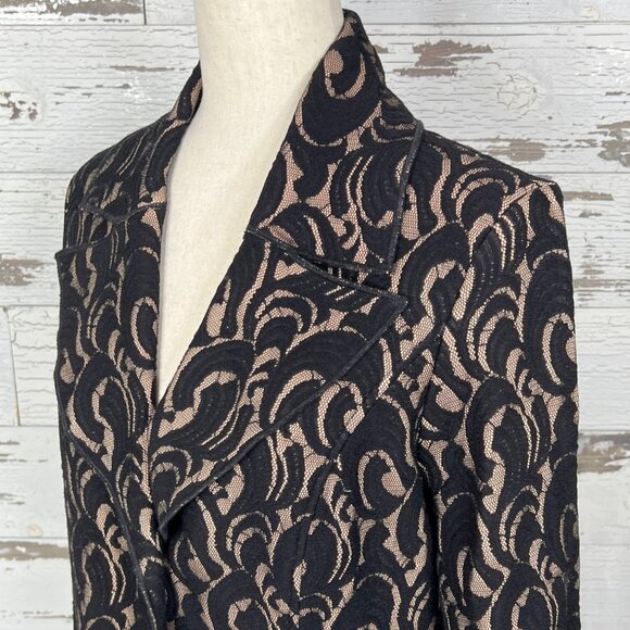 CABI Arabesque Lace Long Line Button Jacket Black/Nude Sz M #681 - Picture 3 of 7